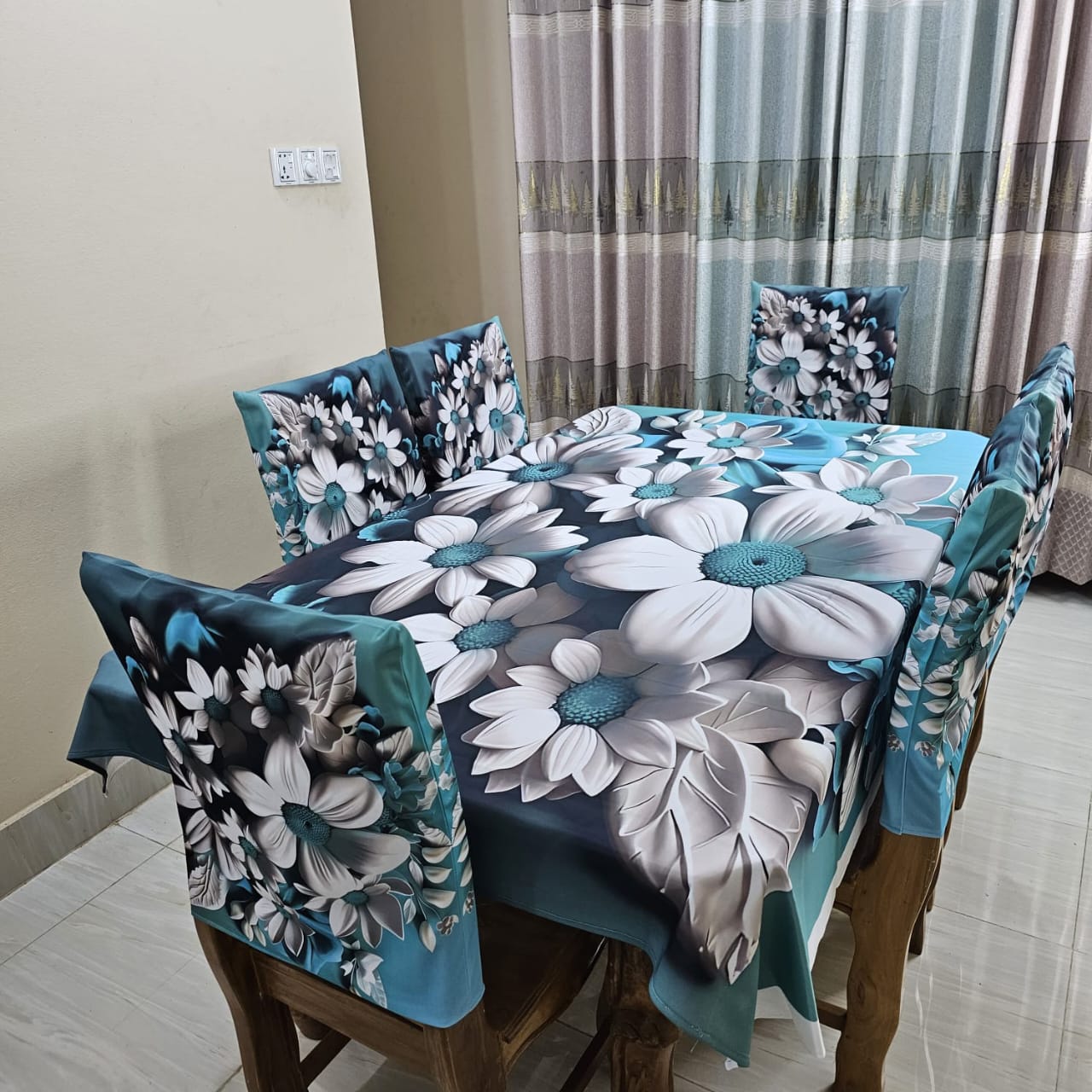 3D ডাইনিং টেবিল ও চেয়ার কাভার ফুল সেট কোড: NTM 22