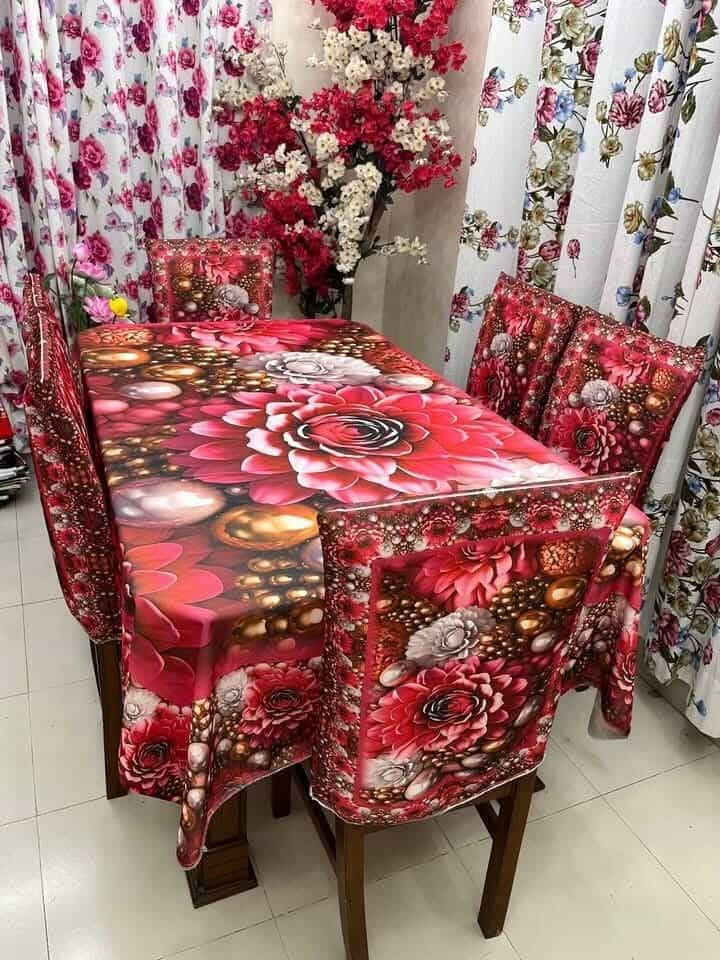 3D ডাইনিং টেবিল ও চেয়ার কাভার ফুল সেট